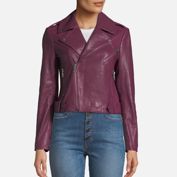 NWT $995 Alice + Olivia Cody Crop Lamb Leather Moto Jacket in Purple - size XS! - Picture 3 of 8